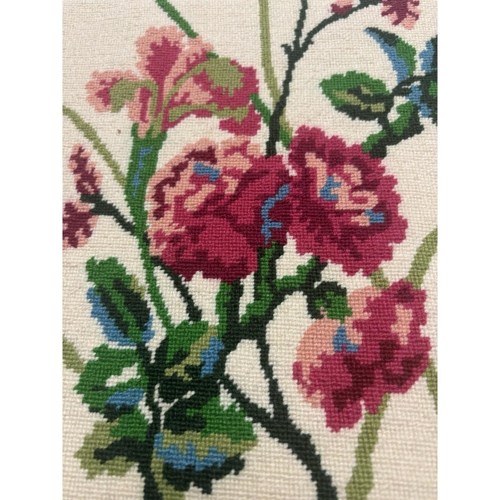Original Vintage Hand Embroidery Yarn Needlepoint Pansies Flower 14x17" Unframed - Picture 2 of 9